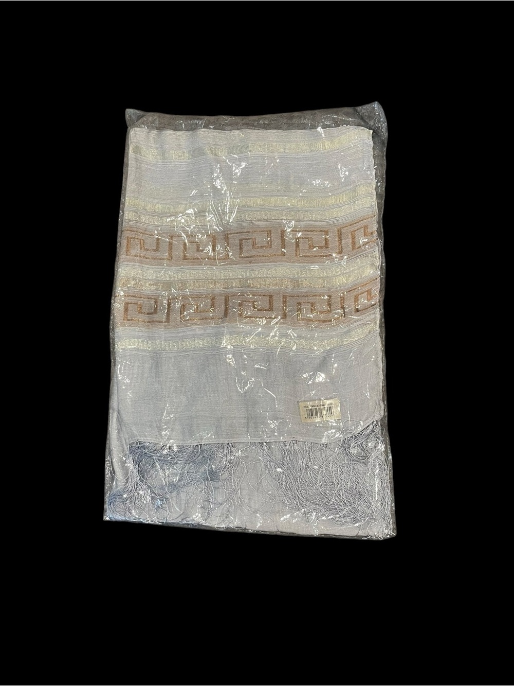 Greek Key Geometric Border Scarf Fringe NWT